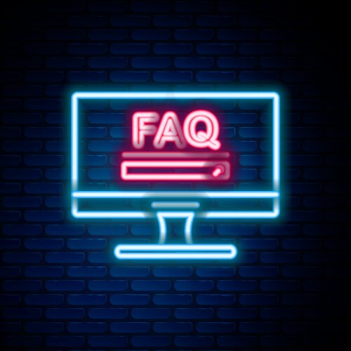 Glowing neon line computer monitor with text faq vector image