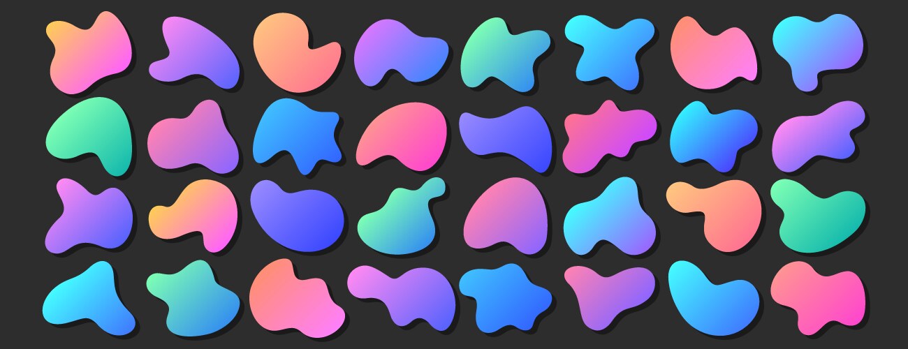 Set of neon gradient irregular liquid blobs vector image