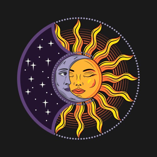 Celestial Eclipse Moon & Sun Vector Image