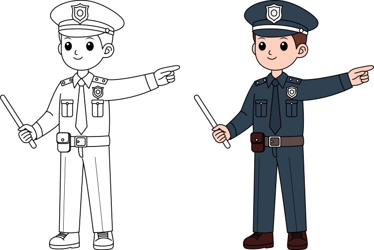 Police Coloring Page - Officer Outline Vector Image