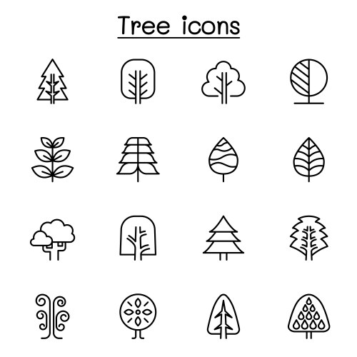 tree icon set in thin line style vector image