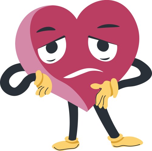 Exhausted or disappointed heart character vector image