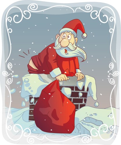 Funny santa claus stuck in the chimney cartoon Vector Image