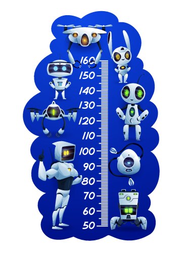 Kids height chart with cartoon robots and droids vector image