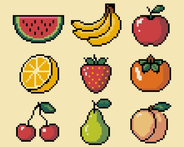 Pixel Fruit Collection - Retro Art Vector Image