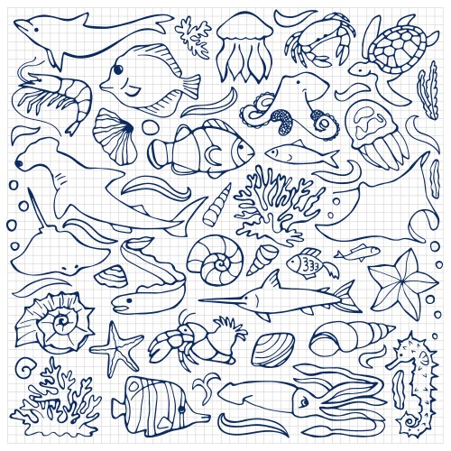 sea doodle set vector