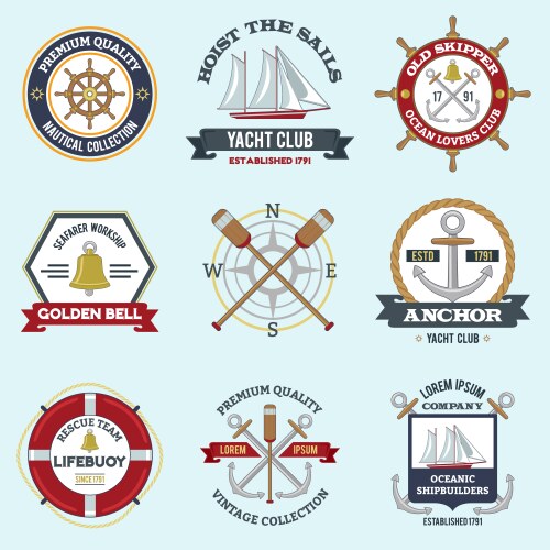 Sea port icons flat line set Royalty Free Vector Image