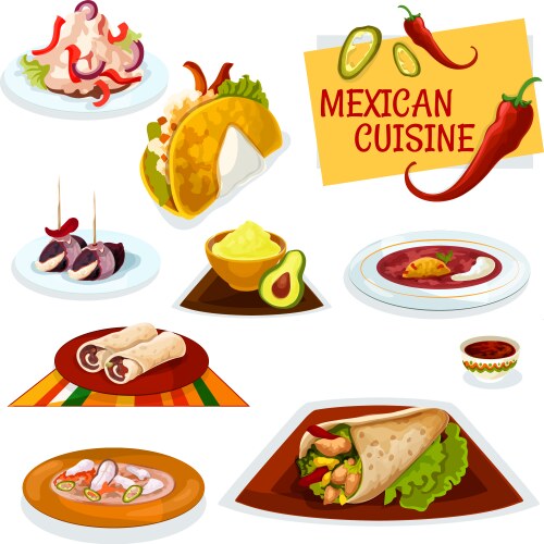 Mexican cuisine traditional spicy dishes icon vector image