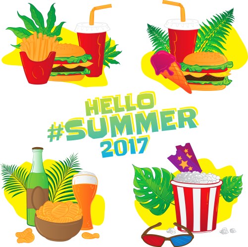 Summer Food Stickers - Refreshing Drinks & Treats Vector Image