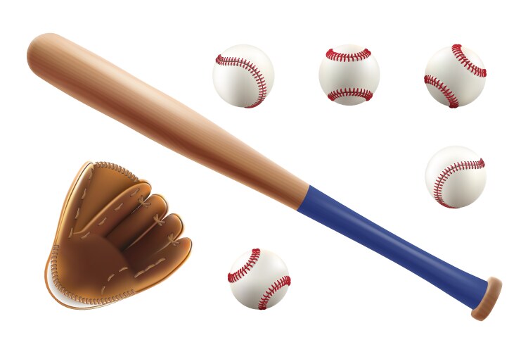 Baseball ball bat glove realistic isolated Vector Image