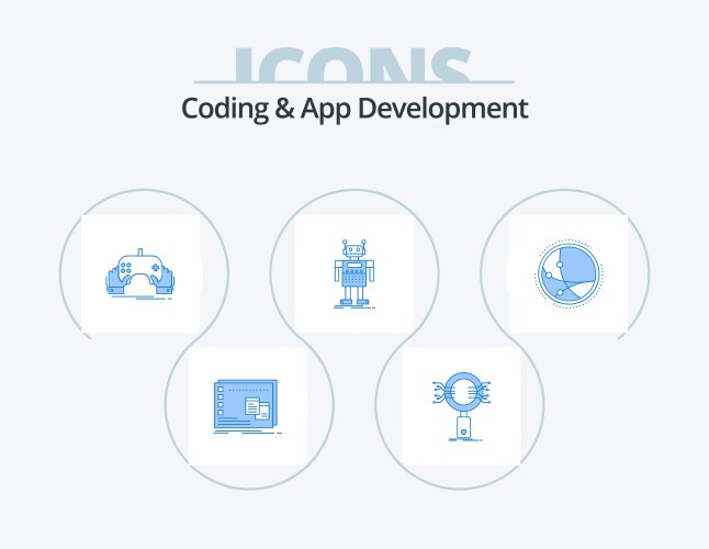 Coding and app development blue icon pack 5 vector image