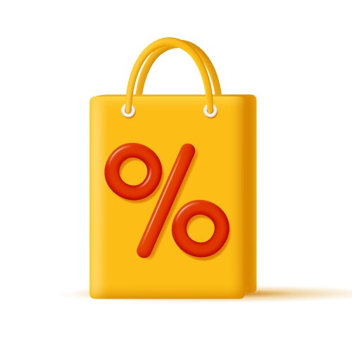 3d yellow shopping bag with big red percent sign vector image