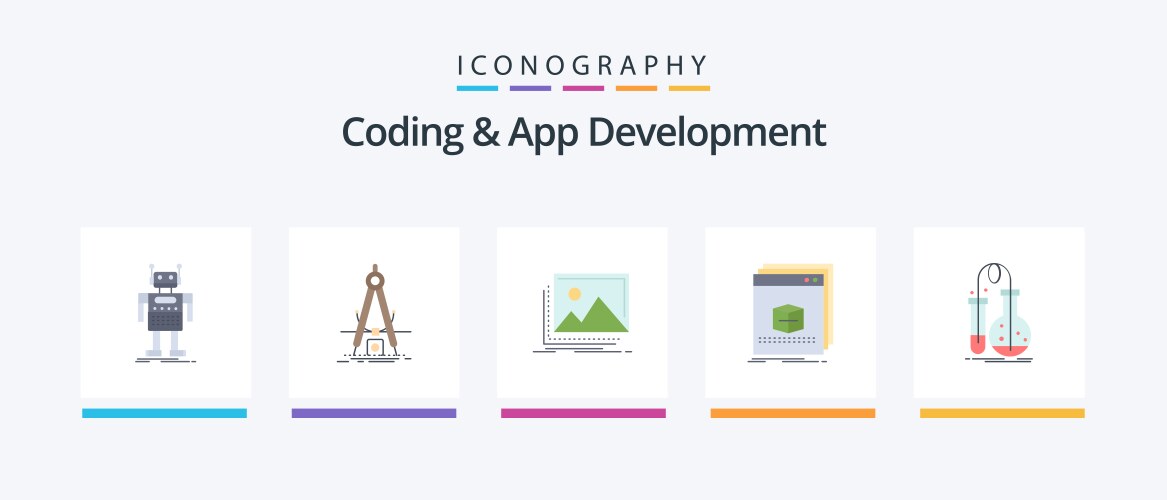 Coding and app development flat 5 icon pack vector image