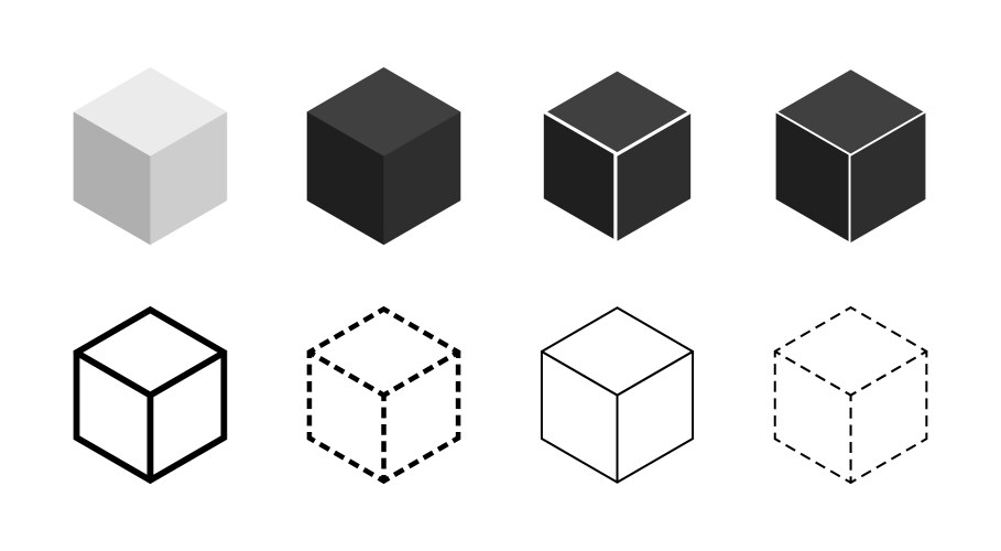 Cube 3d cubic icons set of isometric black gray vector image