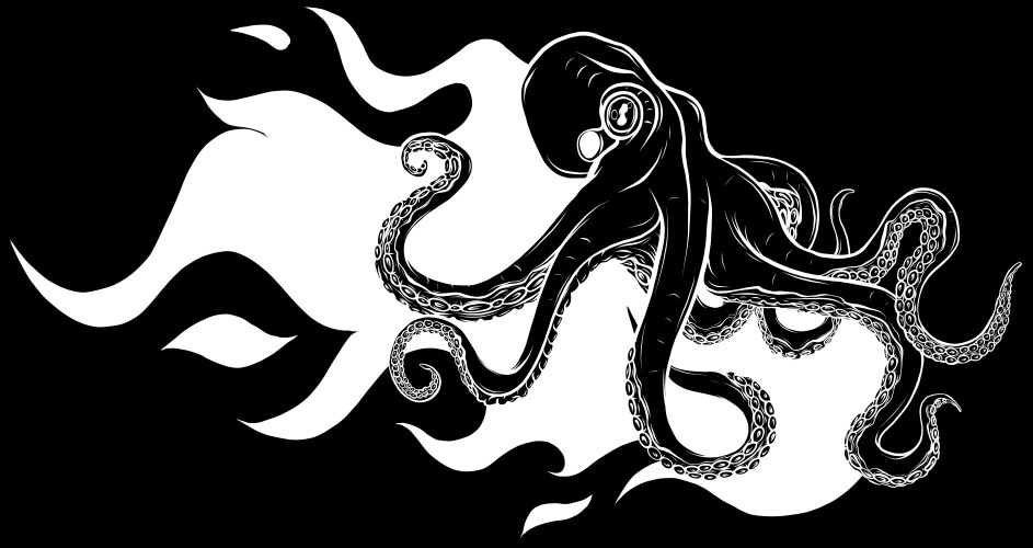 white silhouette of octopus vector image