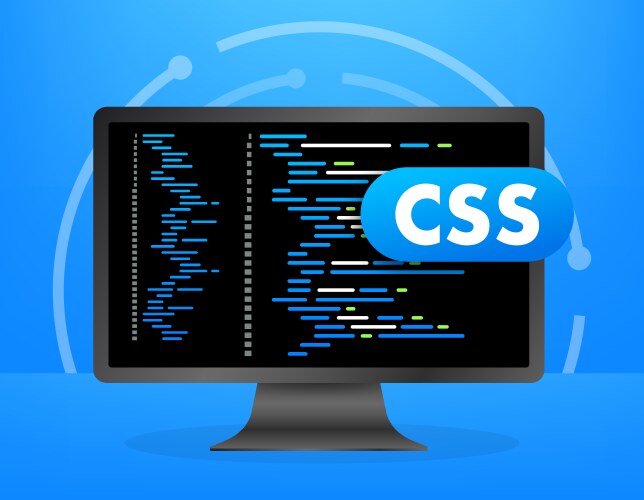 Computer screen showing css code programming web vector image