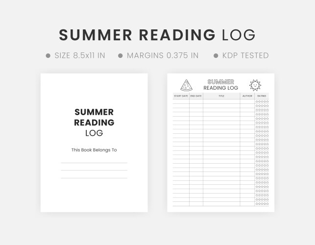 Reading log printable with summary vector image