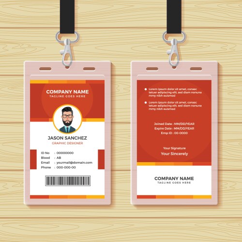 red employee id card design template vector image