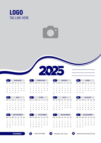 2025 calendar design template Royalty Free Vector Image