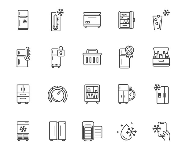 fridge line icon set freezer ice cold storage vector image