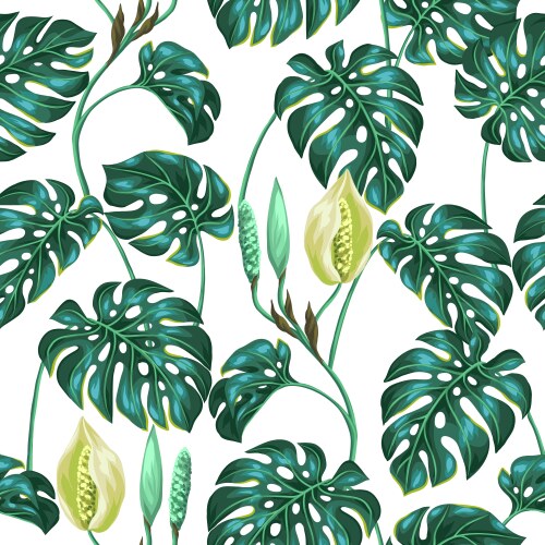 Monstera Leaf Seamless Pattern Vector Image