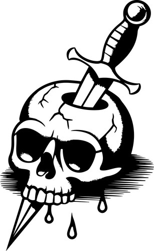Skull pierced by a dagger with dripping blood Vector Image