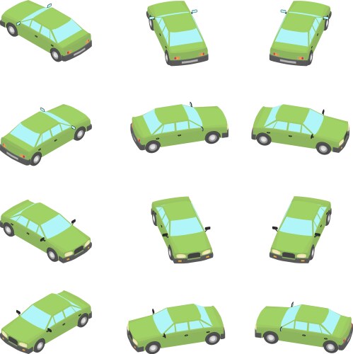 animation of the rotation car in isometric vector