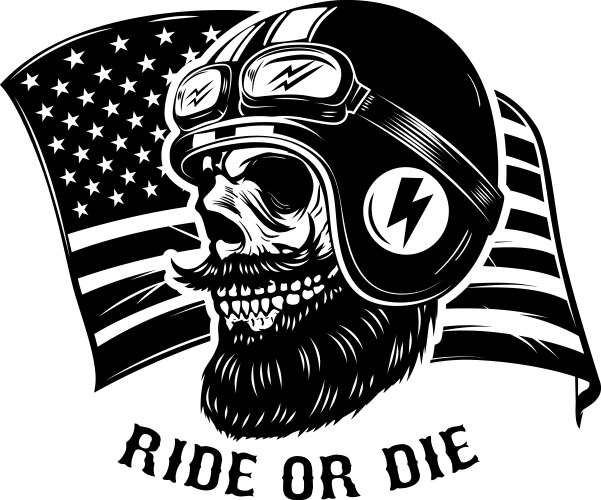 Racer skull on usa flag background biker Vector Image