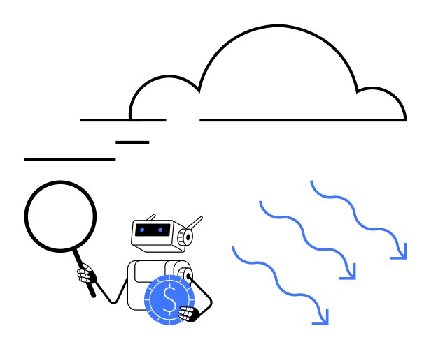 Robot analyzing cloud computing with magnifier vector image