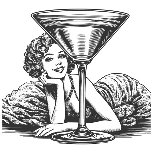 retro pin-up girl alcohol drink engraving vector image