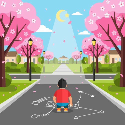 Boy Drawing Orion Constellation Vector Image