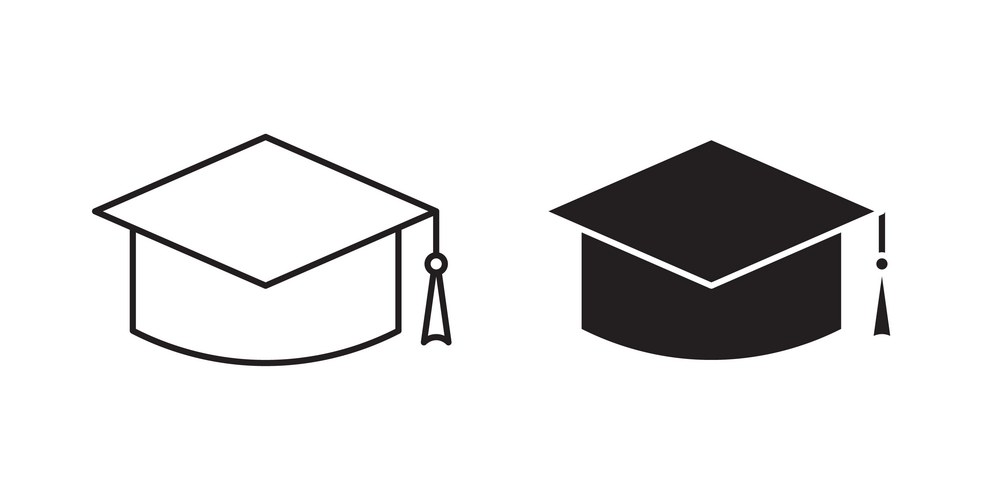Graduation Cap Icon Set - Simple Line Art Vector Image