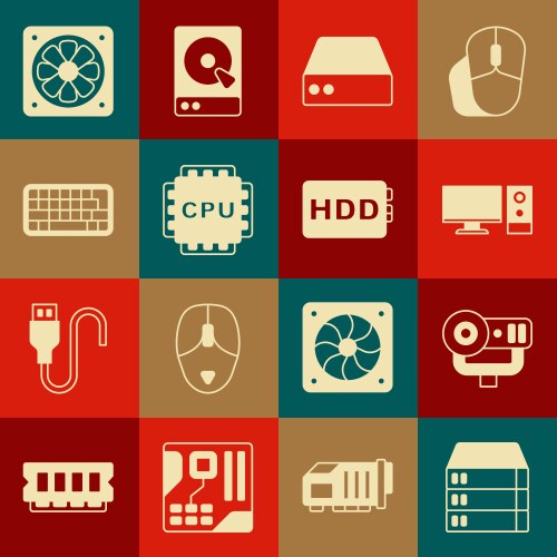 Set server data web hosting camera computer vector image