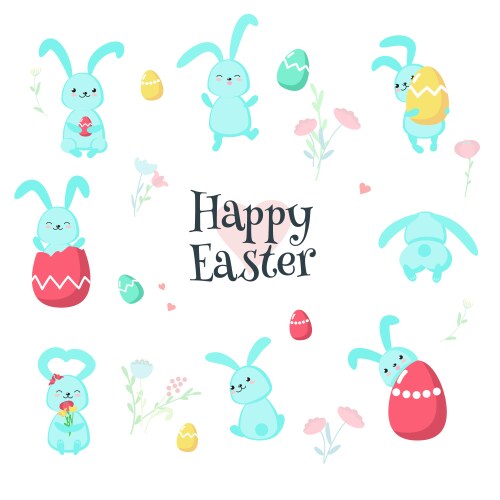 Adorable Easter Rabbits with Eggs vector image