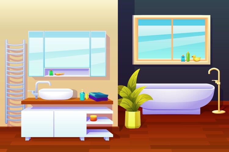 Bright cartoon bathroom interior Royalty Free Vector Image
