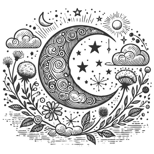 Mystical crescent moon stars Vector Image