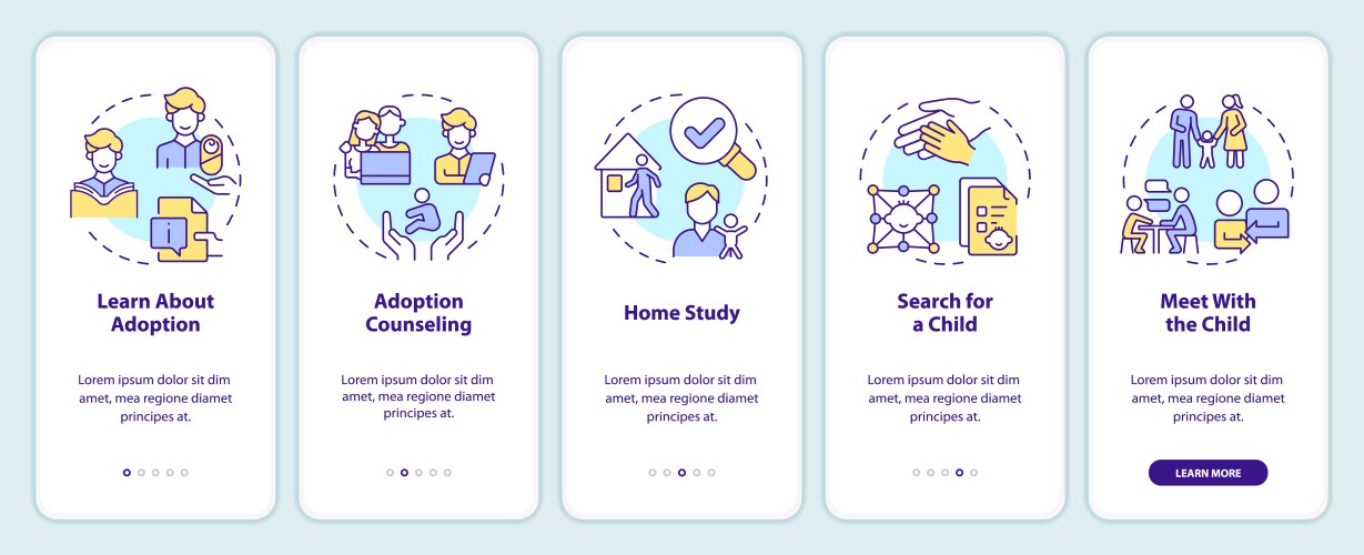 Types of adoption onboarding mobile app screen Vector Image