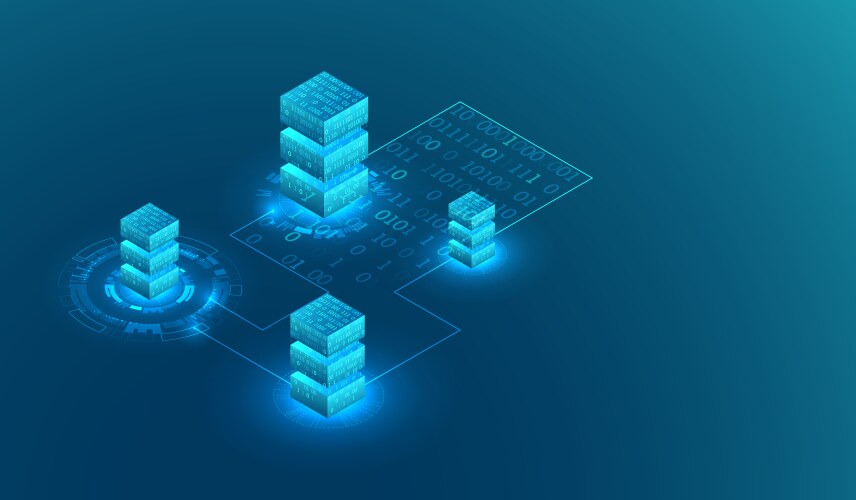 Isometric big data flow processing concept cloud vector image