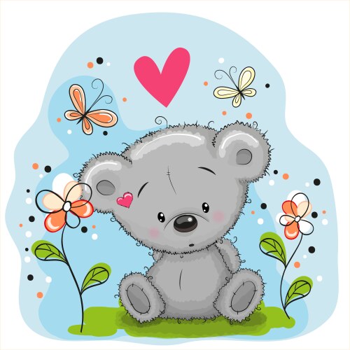 Cute cartoon teddy bear with flowers Royalty Free Vector