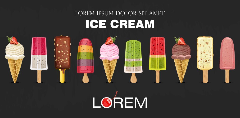 Colorful ice cream cones summer sweet Royalty Free Vector