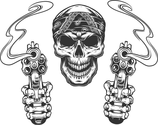 Monochrome Skull with Guns Vector Image