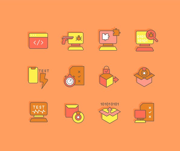 Set simple line icons software testing vector image