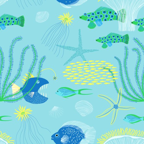 Colorful underwater ocean life seamless pattern Vector Image
