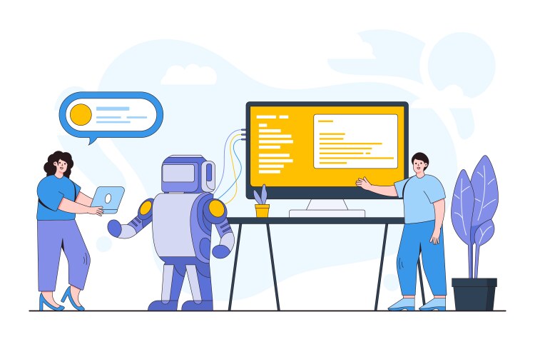 Robotics and automation concept with person vector image