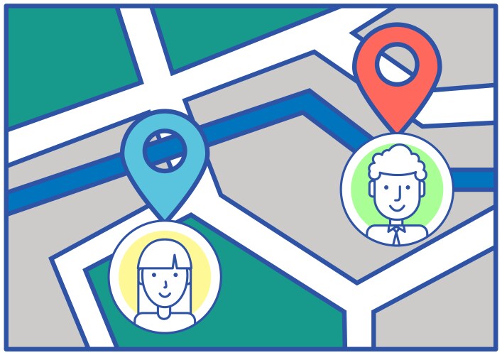 High detailed map with user profile icons program vector image