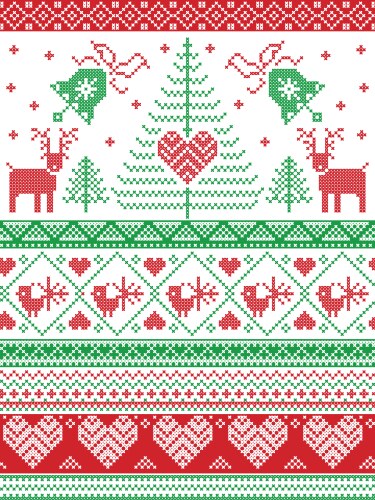 Tall merry xmas pattern with reindeer green red vector image