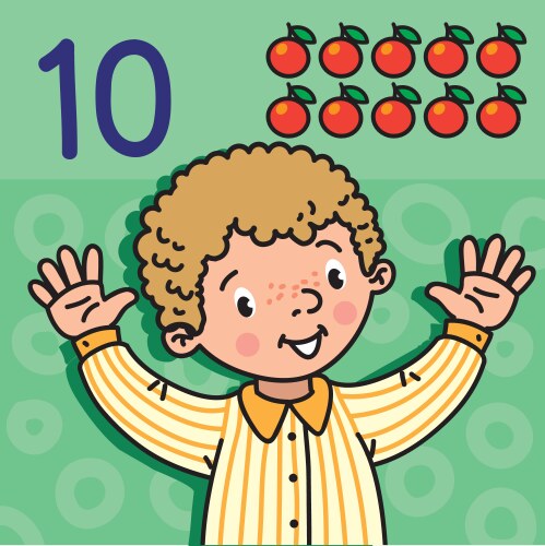 Boy showing ten by hand counting education card 10 vector image