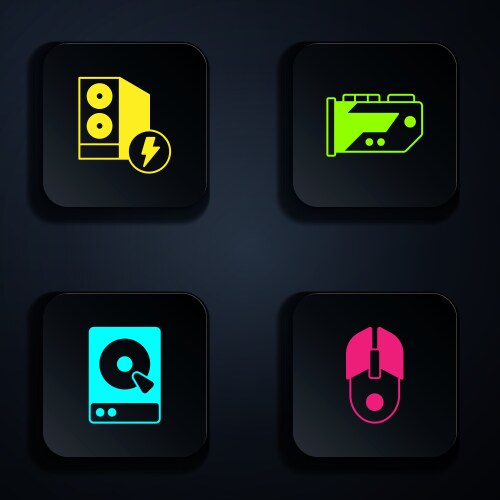 Set computer mouse case of hard disk vector image