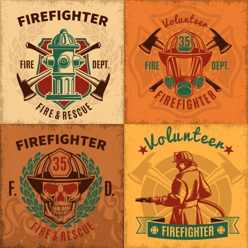 Firefighting vintage elements set Royalty Free Vector Image