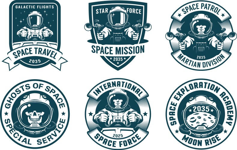 Astronaut badge set in vintage style Vector Image